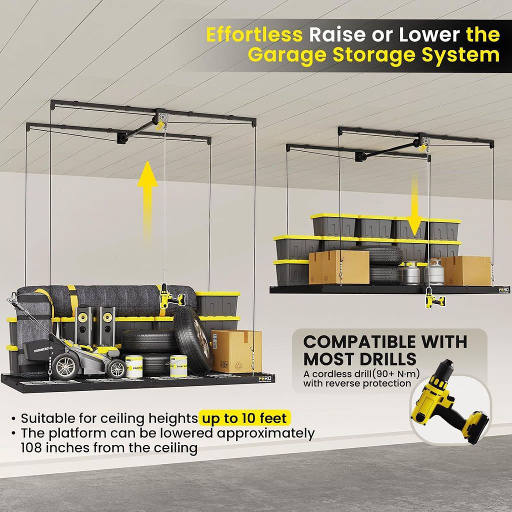 fero overhead garage storage rack 4x8, 500 lb on a desk or shelf