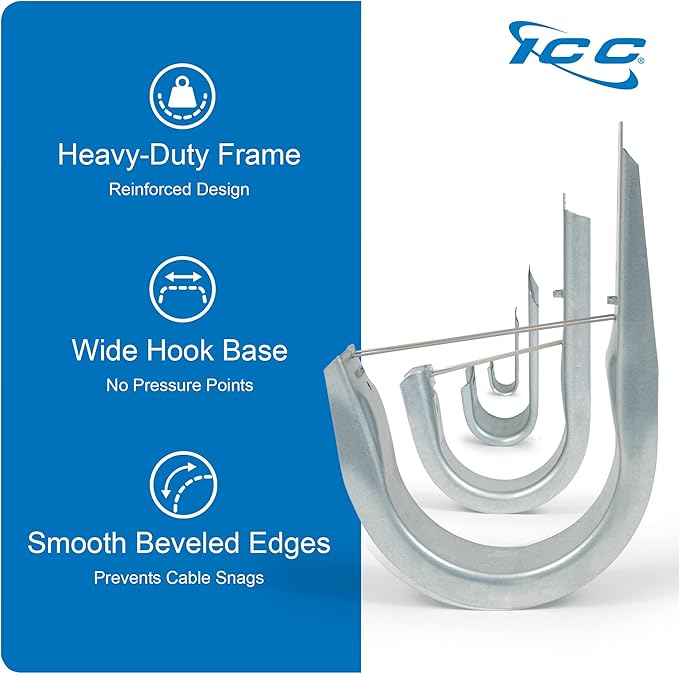 ICC 4-Inch Wall Mount J-Hook – 25-Pack, Cable Support Hooks