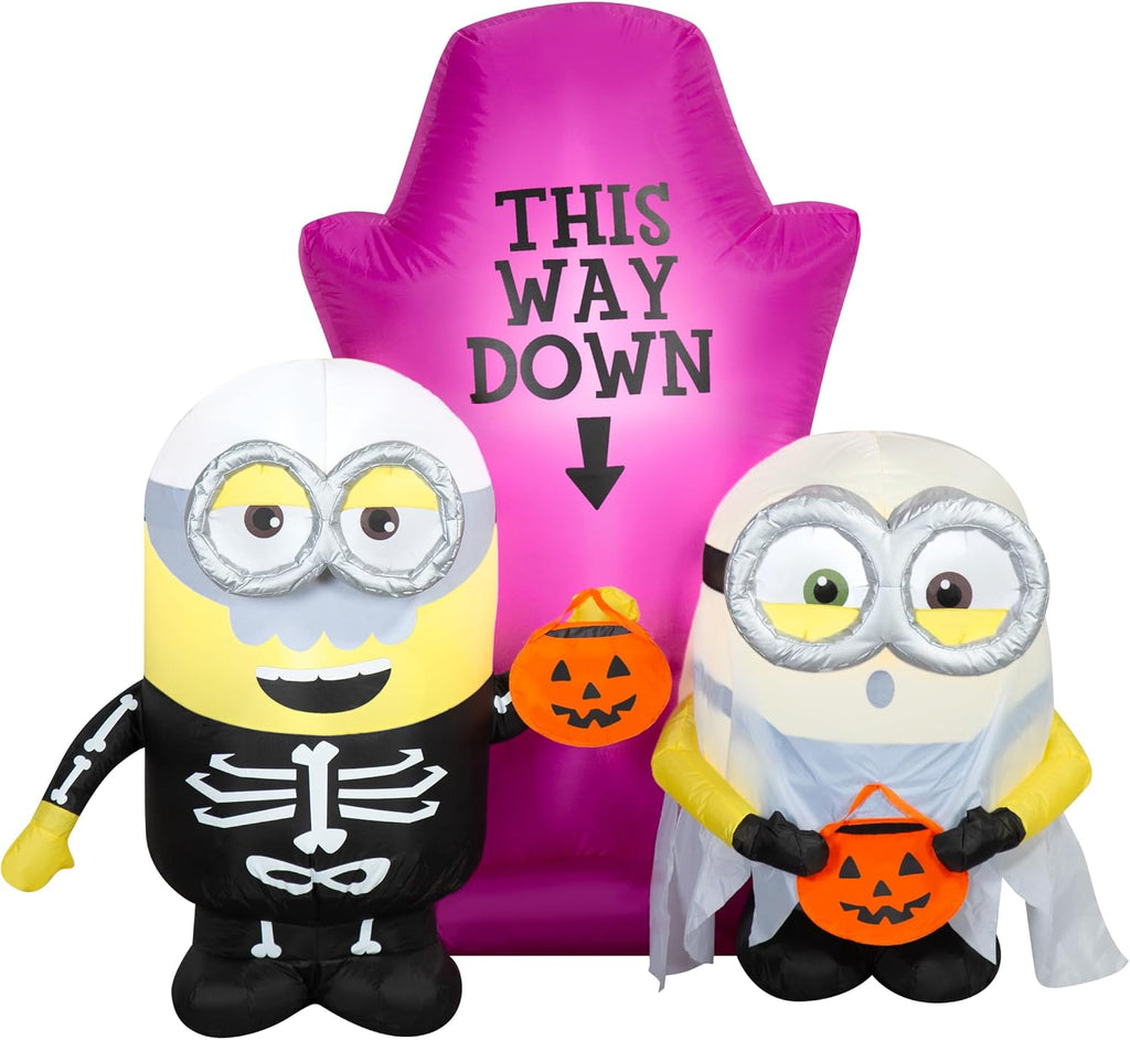 Gemmy Minions Halloween Inflatable Scene, 5 Ft Tall Lighted Universal Yard Decoration, Outdoor Decor with Stakes and Tethers