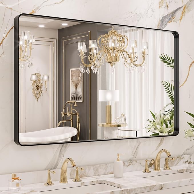 LOAAO 40x24 Inch Black Metal Framed Bathroom Mirror
