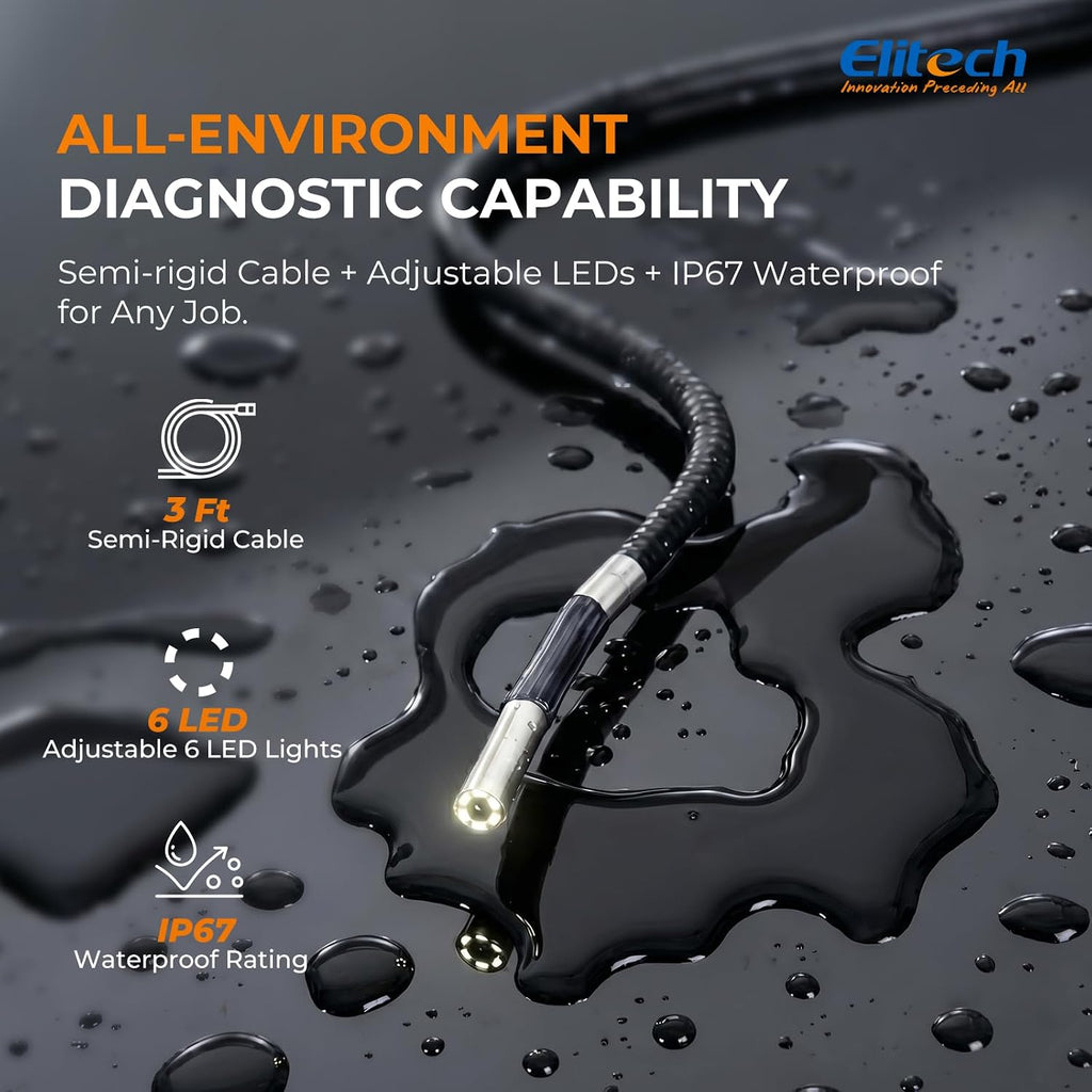 elitech articulating borescope with light, 6mm/0.24in inspection camera, close-up detail