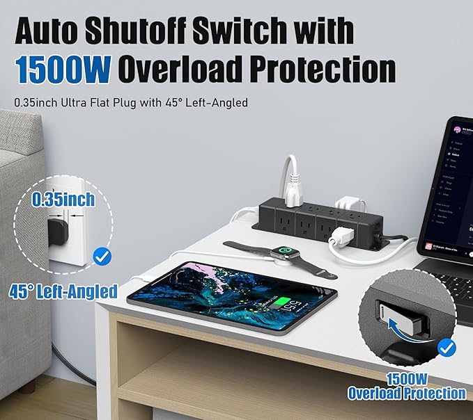 40W Fast Charging Under Desk Power Strip, 12 Outlet Mountable Power Strip