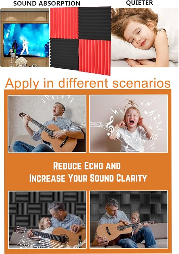 Acoustic Foams Panels 48 Pack 1" x 12"x 12" Sound Proof Foam Panels