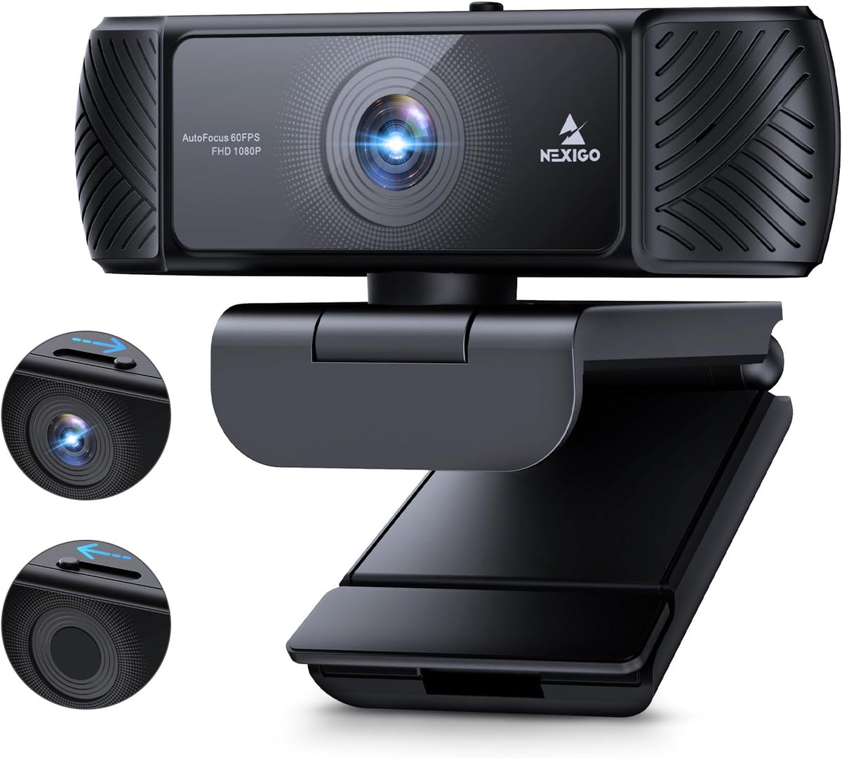 NexiGo 1080P 60FPS Webcam with Software Control and Microphone, w/Privacy Cover