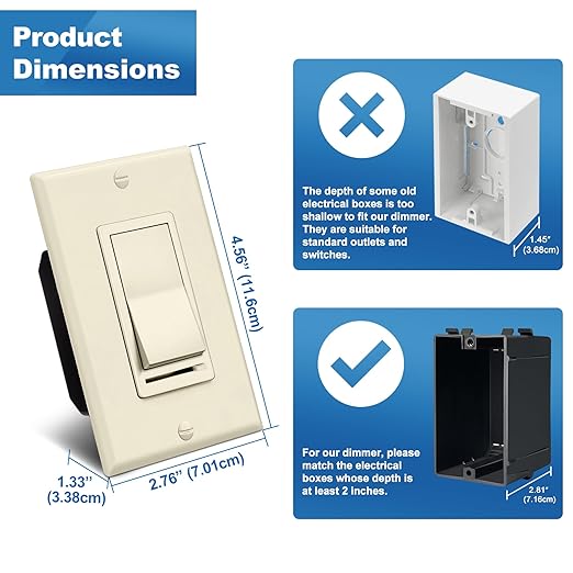 BESTTEN 6 Pack Dimmer Wall Light Switch, Compatible