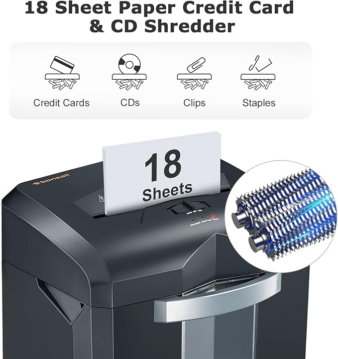 Bonsaii Paper Shredder, 18-Sheet 60-Minutes Shredder