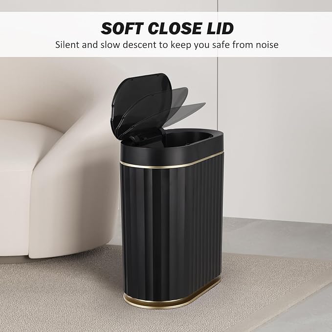 ELPHECO Black Bathroom Trash Can