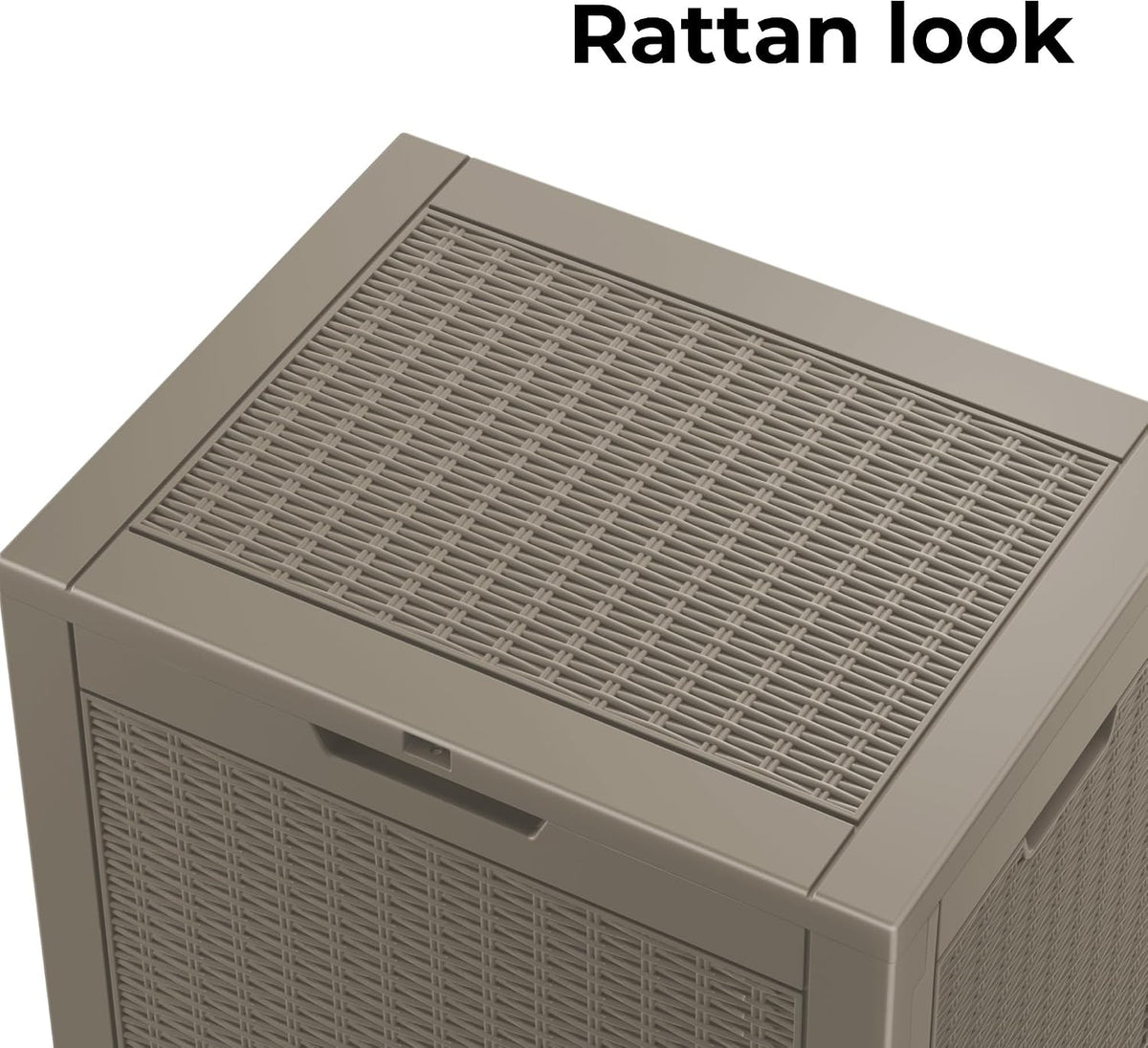 resin deck box - 35 gallon lockable outdoor on a desk or shelf