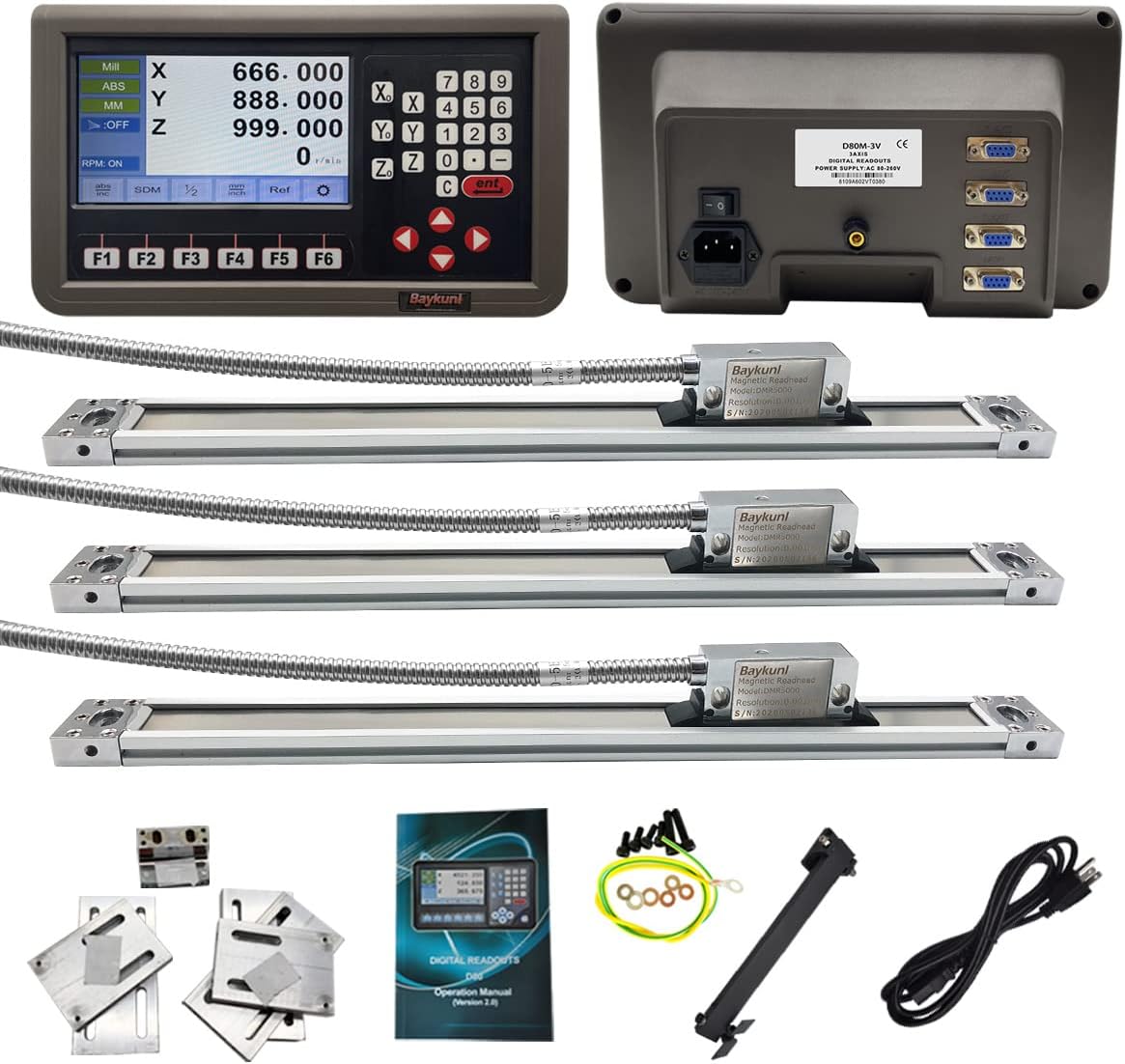 Baykunl 3 Axis Digital Readout DRO Display KIT 16" x 32" x 18" Travel Length