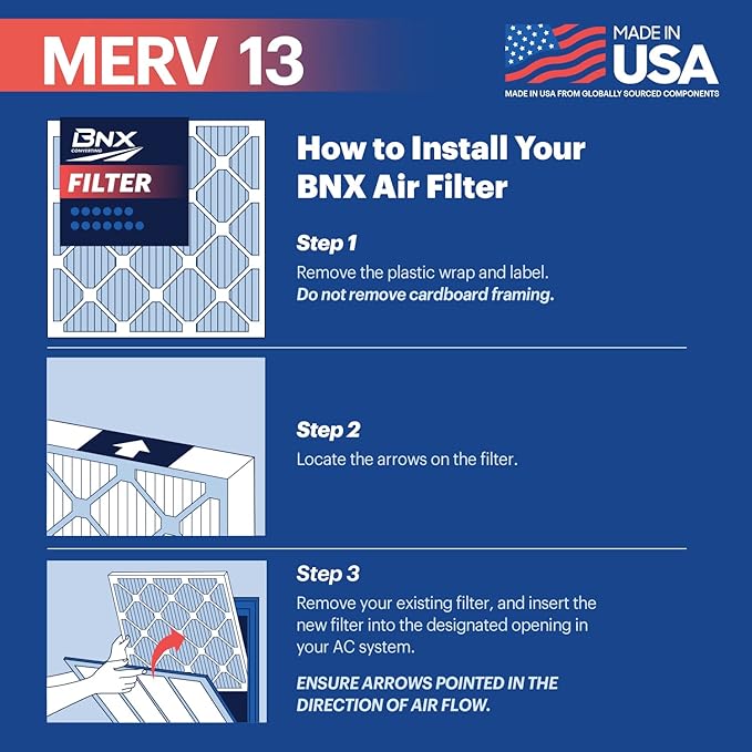 BNX TruFilter 16x20x1 MERV 13 AC Furnace Air Filter (12-Pack)