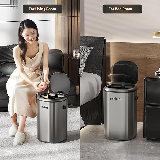 MRBIN Stainless Steel Motion Sensor Tall Bathroom Trash Can