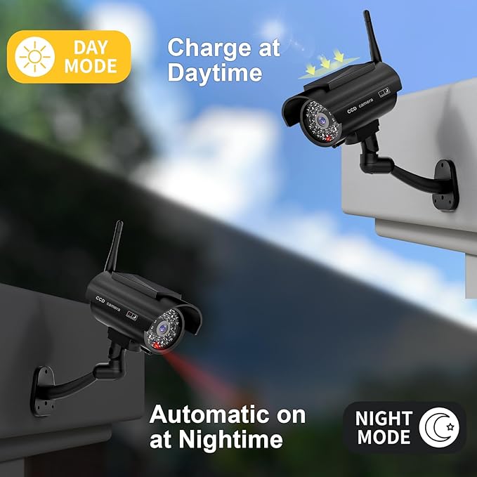 WALI Dummy Fake Camera, Solar Powered Fake Security Camera (4 Pack)