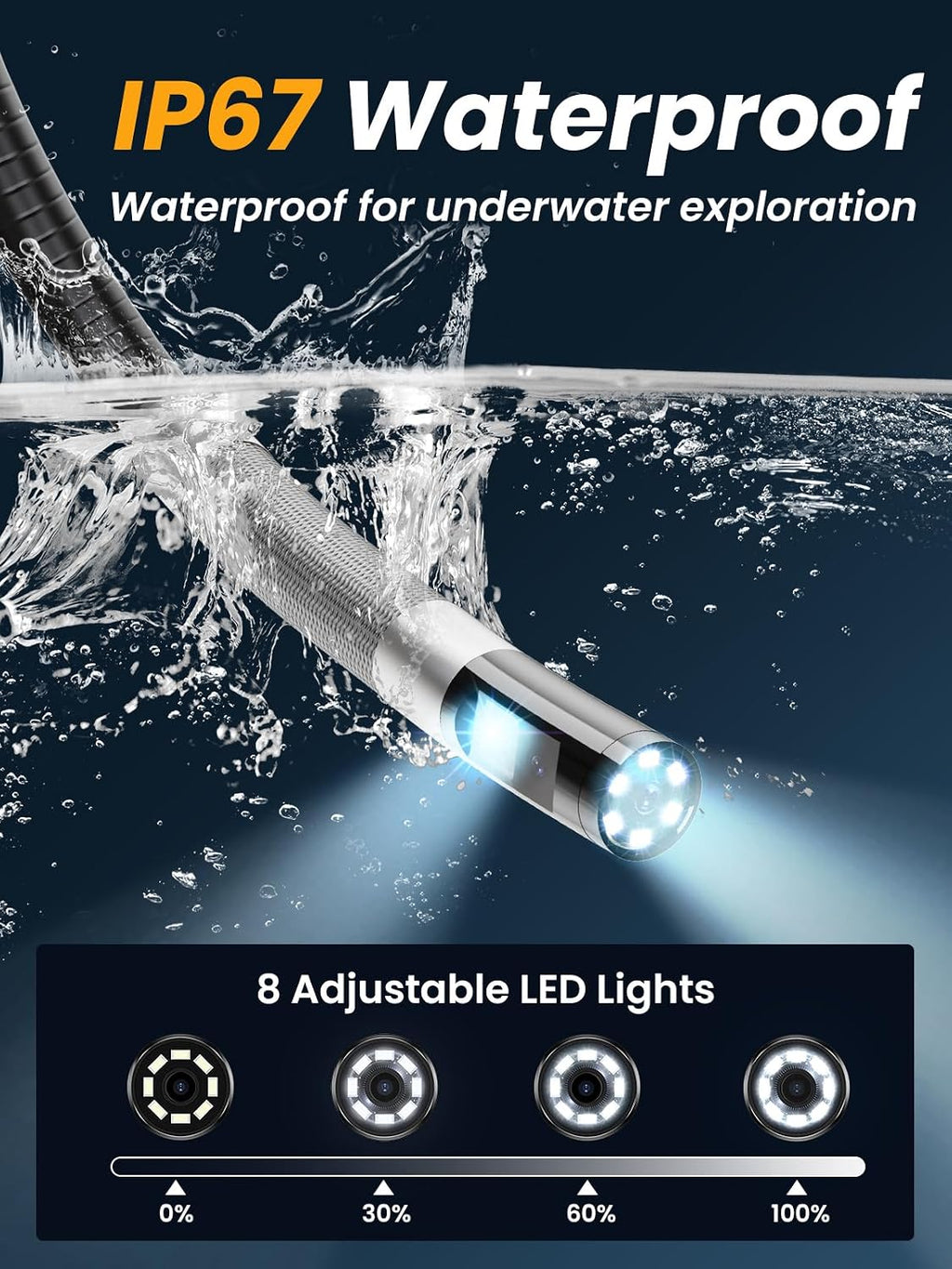 acoath two-way articulating borescope, endoscope camera with light on a desk or shelf
