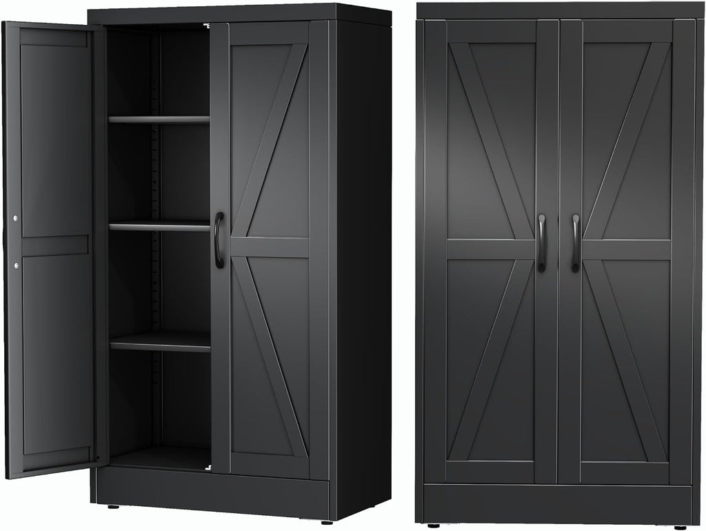 Ckzbx Black Metal Cabinets with Doors and Shelves, 43.3" H Storage Cabinet Pantry Cabinet Garage Cabinets for Kitchen, Living Room, Dinning Room