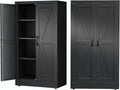 Ckzbx Black Metal Cabinets with Doors and Shelves, 43.3" H Storage Cabinet Pantry Cabinet Garage Cabinets for Kitchen, Living Room, Dinning Room
