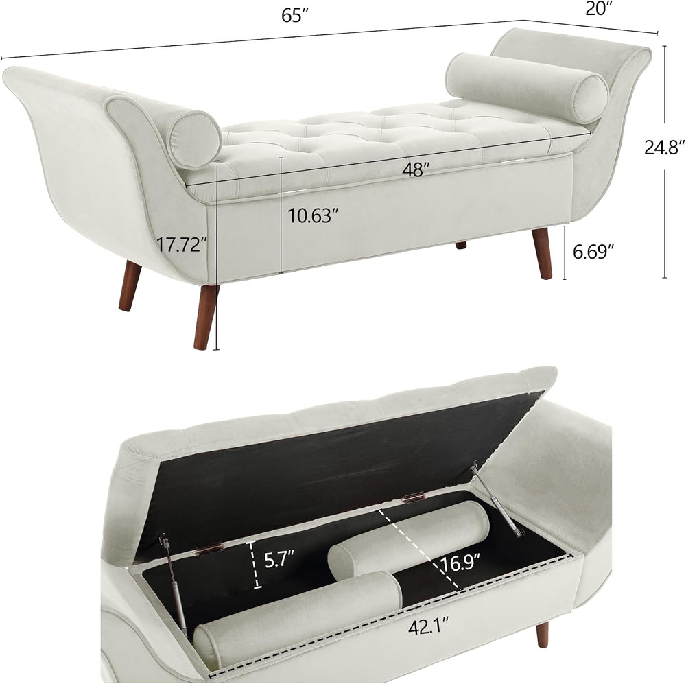 End of Bed Storage Bench for Bedroom, 65" King Size Velvet Storage Bench...
