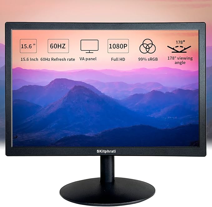 SKitphrati 15.6 Inch Small PC Monitor, FHD VA 1080P Desktop Display
