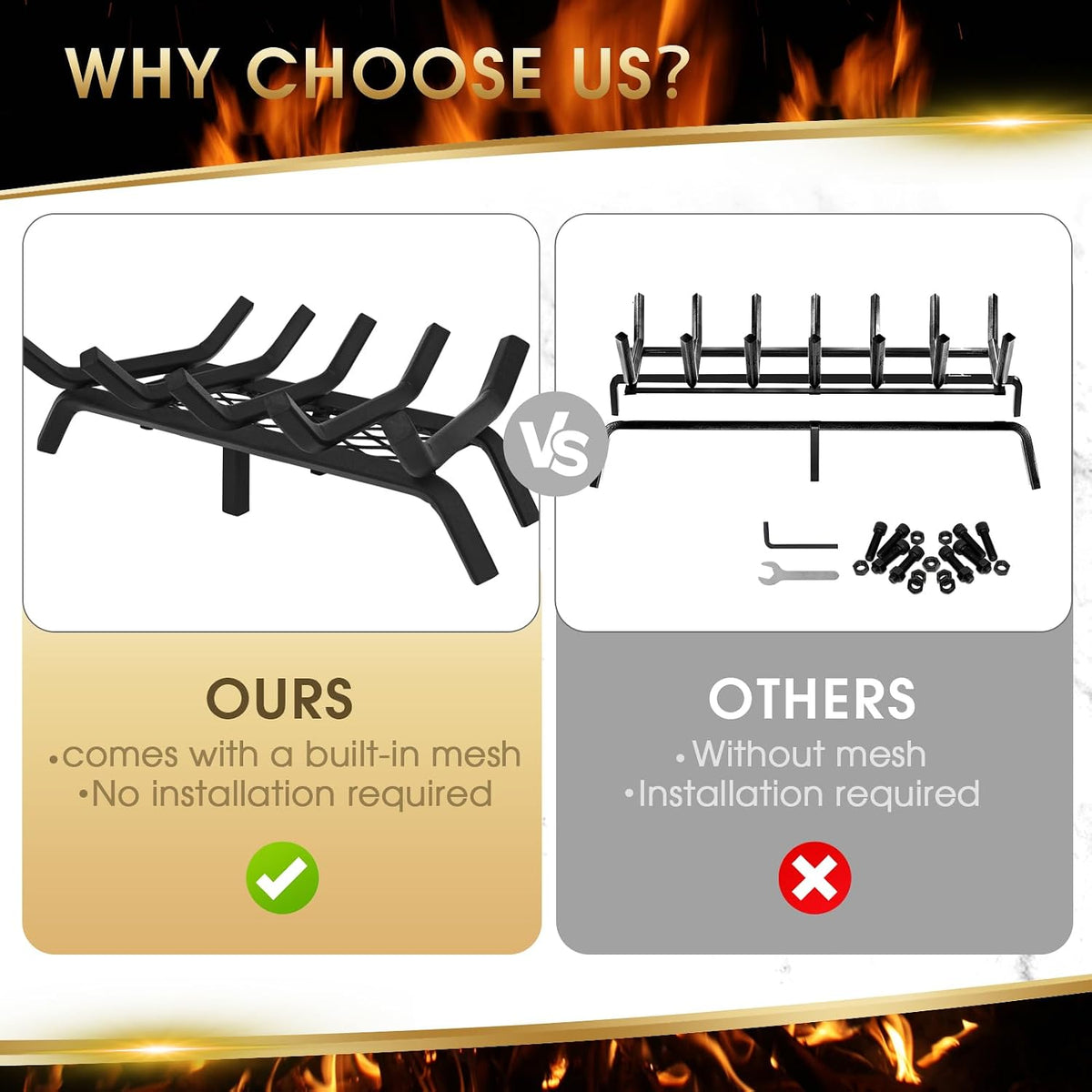 Good GAIN Fireplace Grate 20in Heavy Duty w/Ember Retainer,Fire Log Grates
