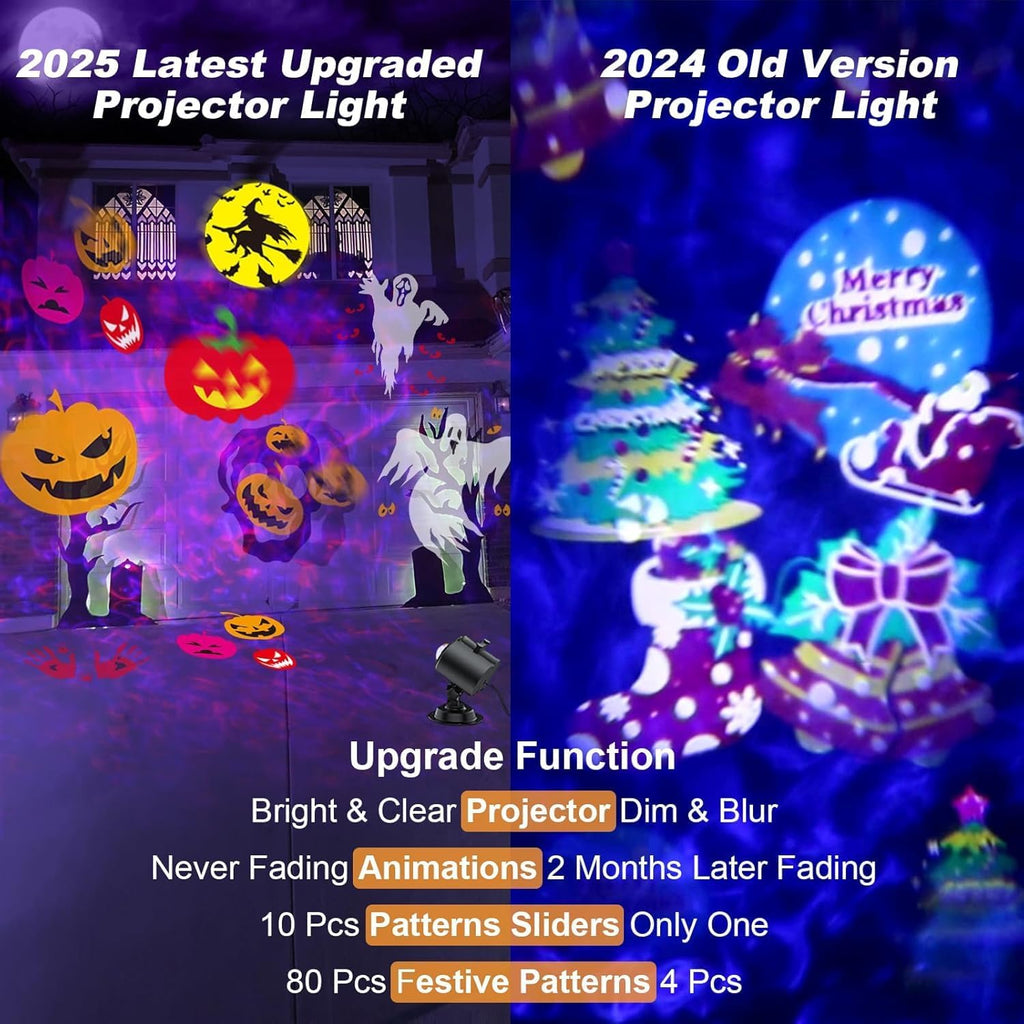 Brighter Halloween Projector Lights, 2026 Upgraded Halloween Decorations Holiday Projector Display 8 Patterns at A Time (Ocean Wave & Patterns), 8 Holiday Themes Christmas’ Day Decor Light