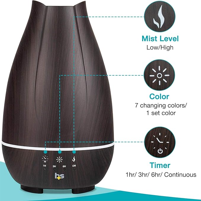 HealthSmart Essential Oil Diffuser, Cool Mist Humidifier and Aromatherapy (Pack of 2)