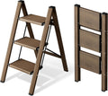 HillhutApex 3 Step Stool Foldable Ladder,Aluminum Step Ladder | Folding Lightweight Stable Stool with Wide Non-Slip Pedals, 330lbs Bearing Capacity Ladder for Office,Home,Kitchen-Walnut