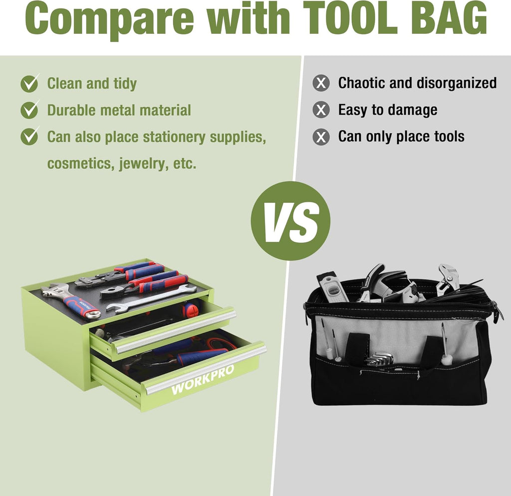 workpro 12.5" mini metal tool box with 2, side view