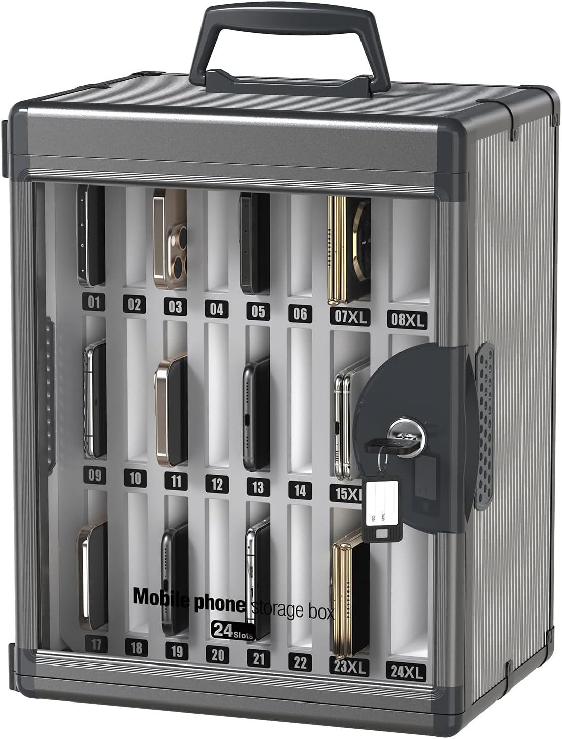 Glosen 24 Slots Cell Phone Storage Locker for Classroom, Portable Phone Locker with Key Lock & Handle, Wall Mounted Phone Lock Box for Office & School, Fits Most Smartphones Black
