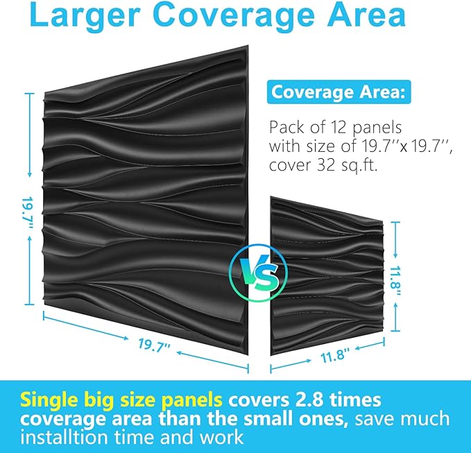 STICKGOO Black 3D Wall Panels, Wave Design Textured PVC Wall Panels,