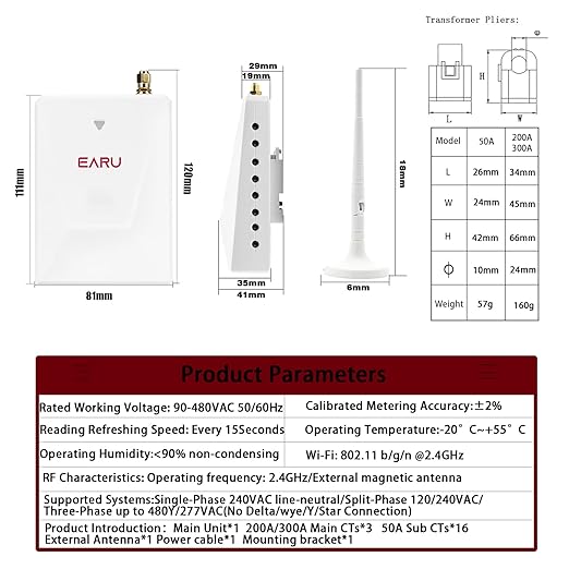 Smart Home Energy Monitor with 16 50A and 3-300A Circuit Level Sensors