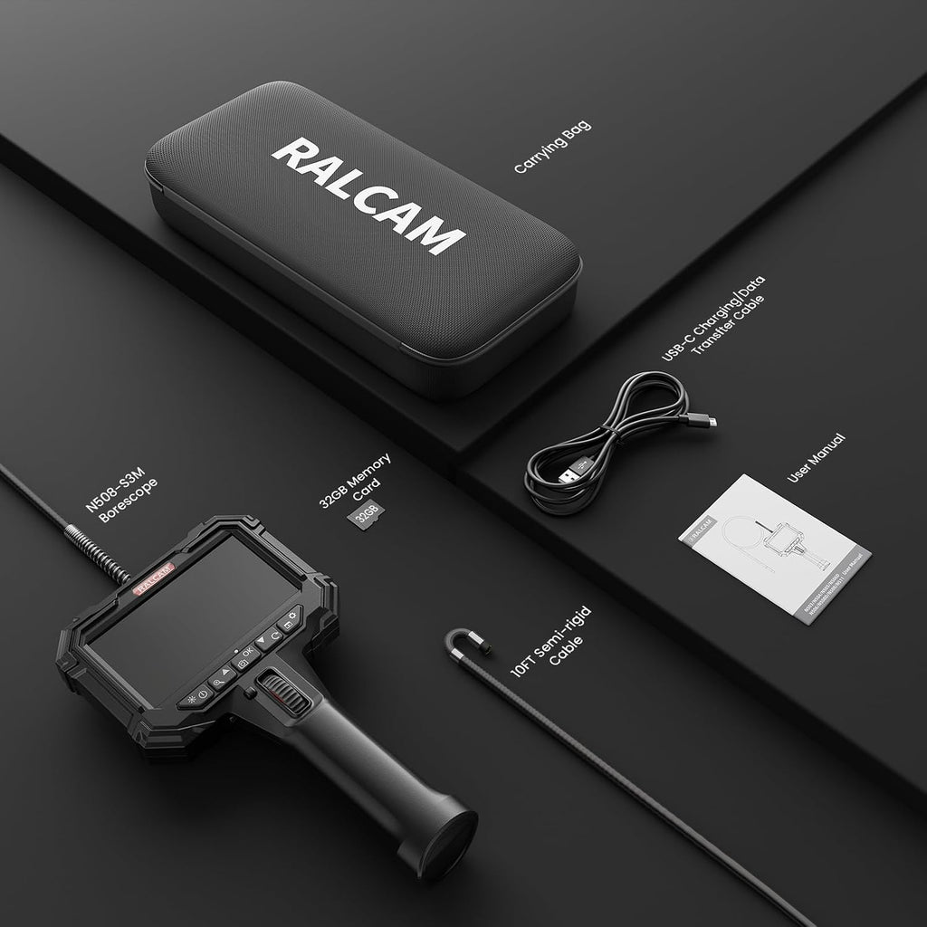 ralcam two-way articulating borescope for mechanic automotive hvac, front angle view