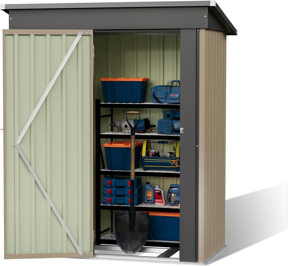 patiowell 5x3 ft outdoor storage shed with floor, package contents