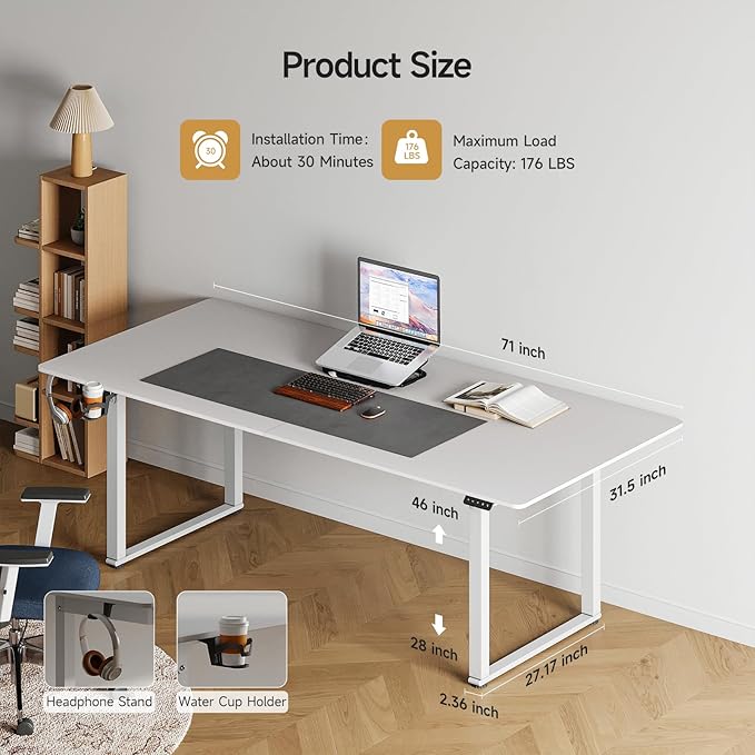 ONBRILL Standing Desk, 71x32 Inches Rectangle Stand Up Desk