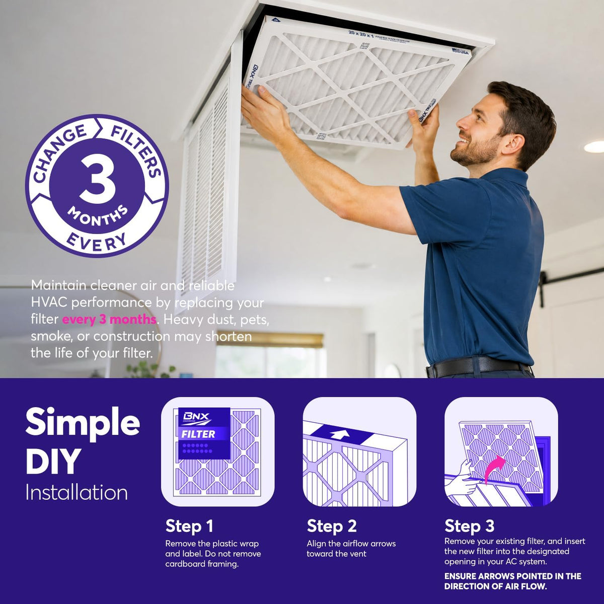 BNX TruFilter 10x24x1 Air Filter MERV 8 (4-Pack) - MADE IN USA – Dust & Pet Defense Electrostatic Pleated Air Conditioner HVAC AC Furnace Filters for Dust, Pet, Mold, Pollen MPR 600 – 700 & FPR 5