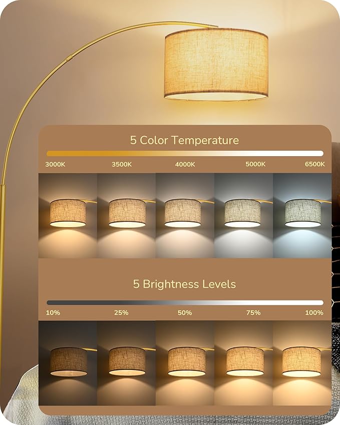 EDISHINE 78.3" Gold Arched Floor Lamp