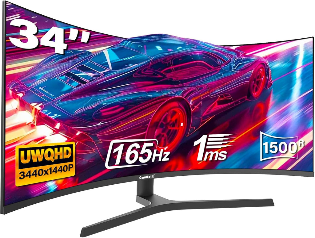 Gawfolk 34 Inch Ultrawide Curved Gaming Monitor, 1500R PC Screen UWQHD 3440x1440