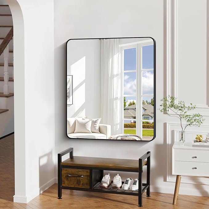 40" x 36"Bathroom Mirror, Matte Black Wall Mirror
