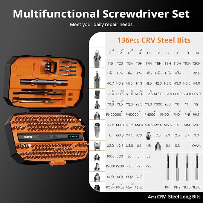 JOREST 155 in 1 Mini Electric Screwdriver Cordless, Precision Power Screwdriver