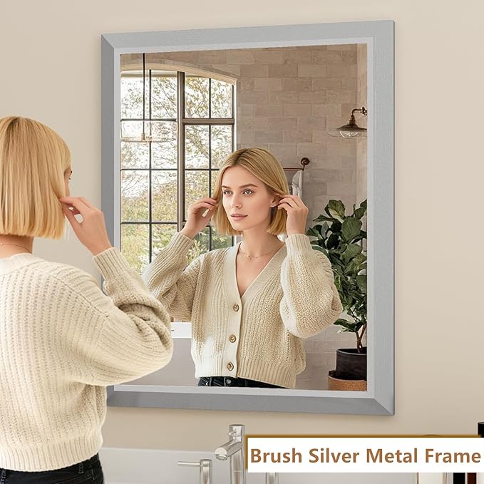 SMIROR Brushed Silver Bathroom Mirror