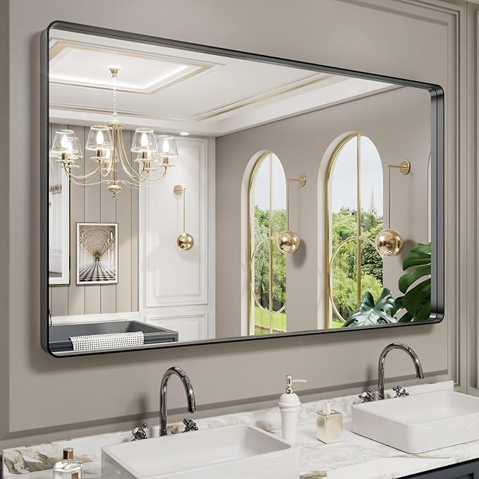 LOAAO 60X30 Inch Black Metal Framed Bathroom Mirror
