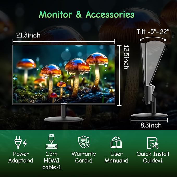 SANSUI Computer Monitor 24 inch Eye Care 1080P Display HDMI, VGA Ports