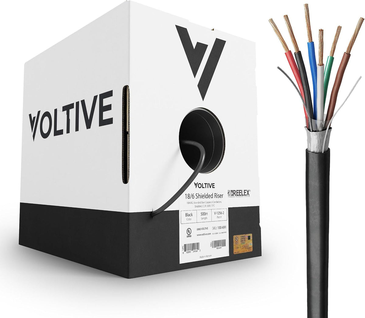 Voltive 18/6 Shielded Low Voltage Wire, Riser CL3R, 500ft