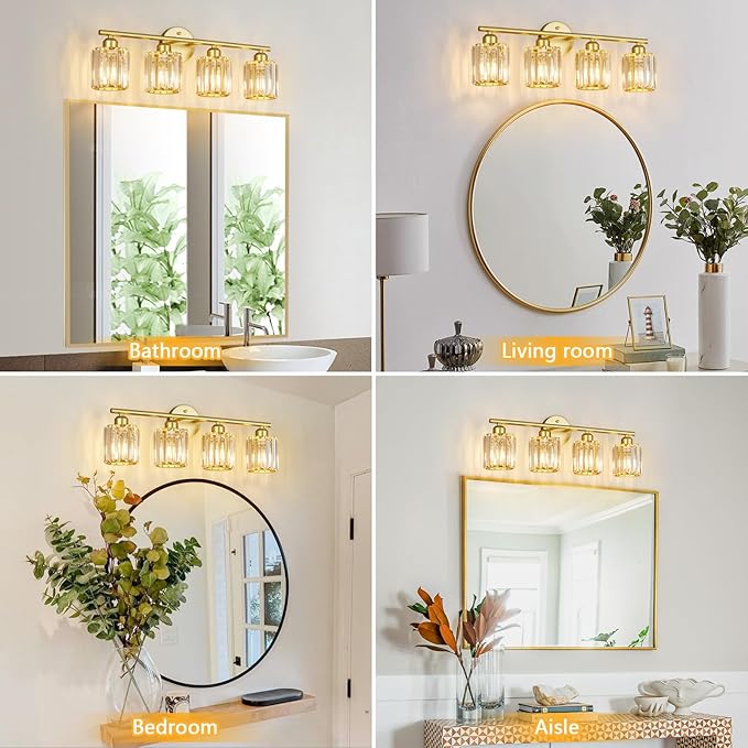 FDPBY Modern 4 Light Crystal Vanity Light, Compatible