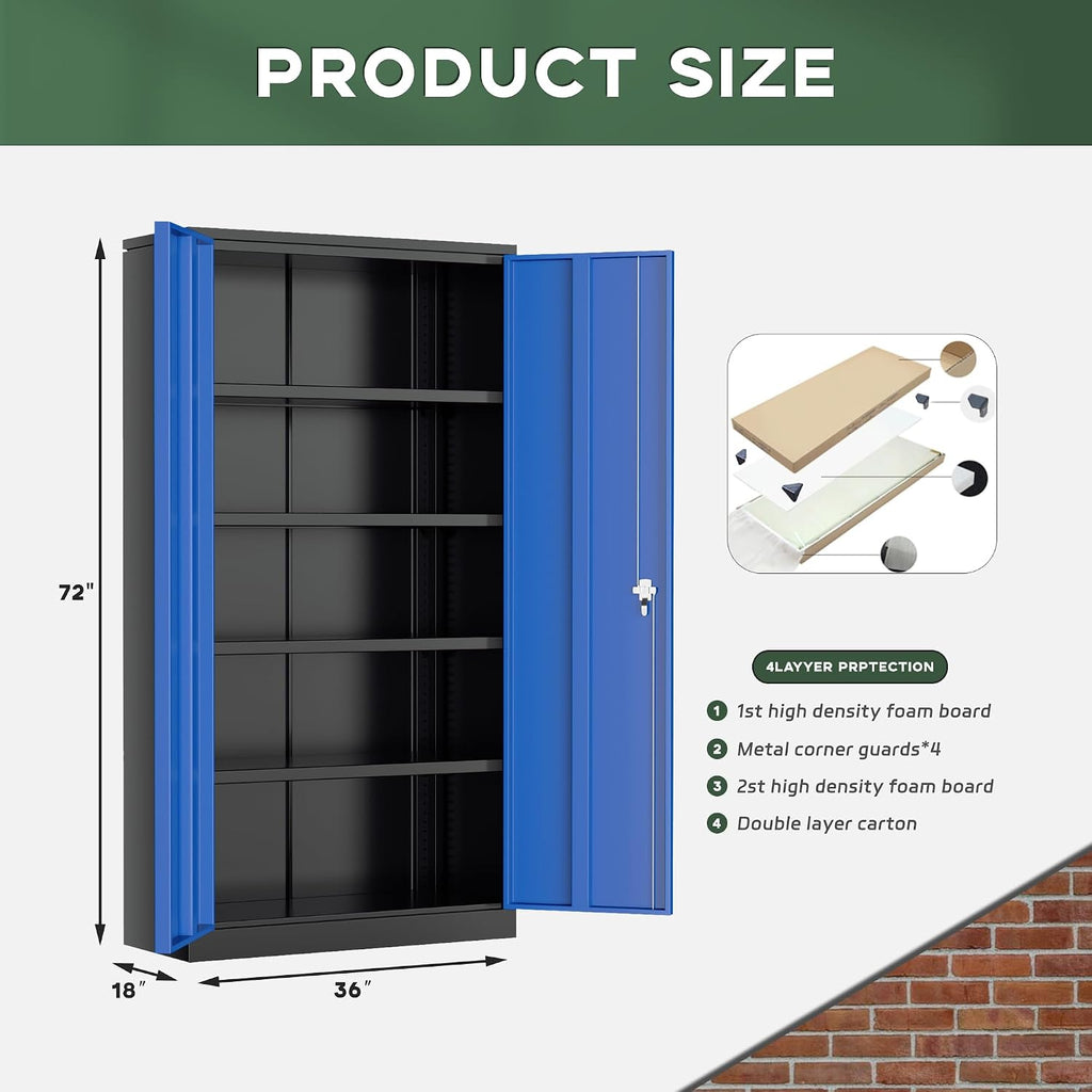 greenvelly metal garage storage cabinet, 72" black blue, close-up detail