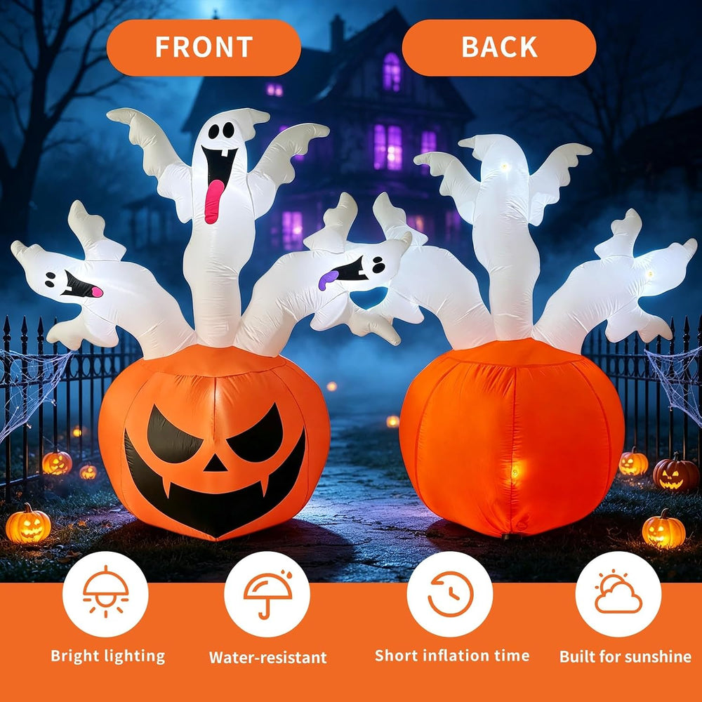 6 FT Halloween Inflatable Pumpkin with 3 Ghosts for Outdoor Decor