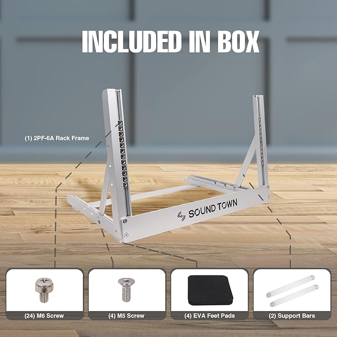 Sound Town 6U Aluminum 2-Post Desktop Open-Frame Rack, Angle Adjustable