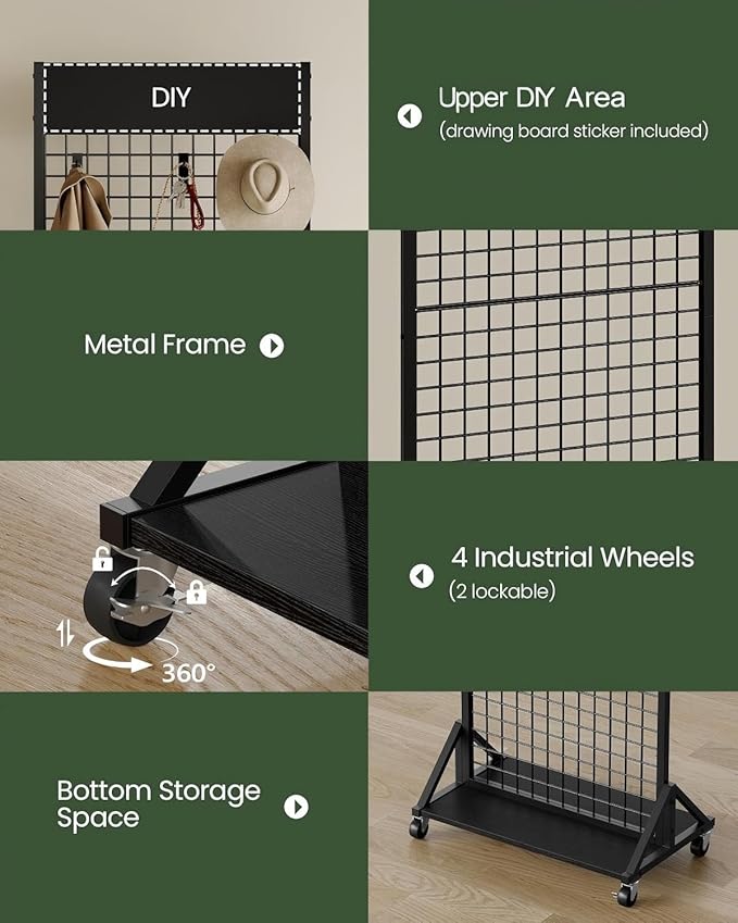 CHOEZON Grid Wall Panel, 2’ x 5.7’ Ft Floor Standing Gridwall Display Rack
