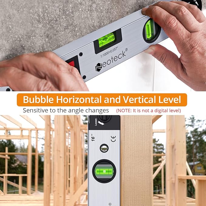 Neoteck Aluminum Digital Angle Finder Protractor 225° 16 inch Backlit LCD