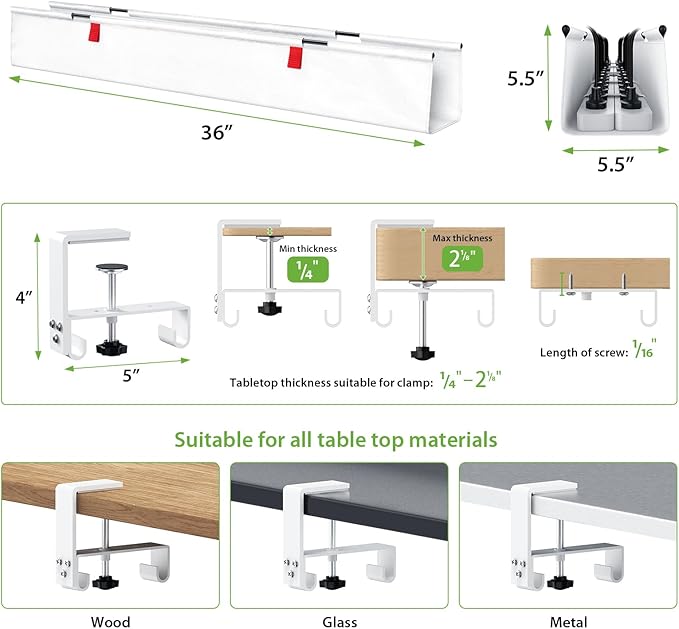 KEEGH Large 36" Under Desk Cable Management Tray
