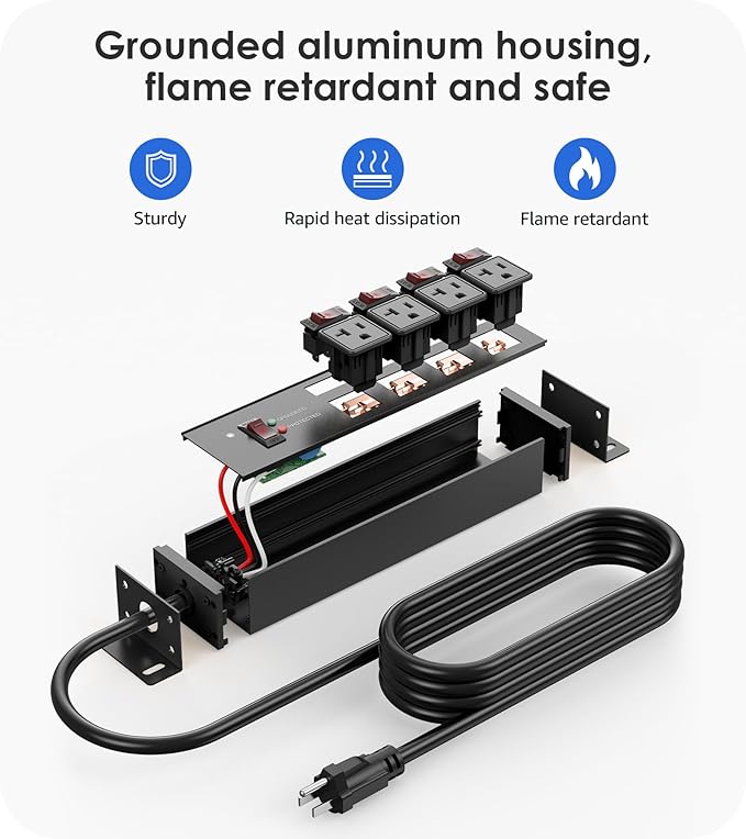 CCCEI Heavy Duty Surge Protector Power Strip 20 Amp Individual Switches. 4FT 12