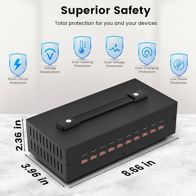 Portable USB~C Charger Block, 200W 20 Port Home Fast Charging Station